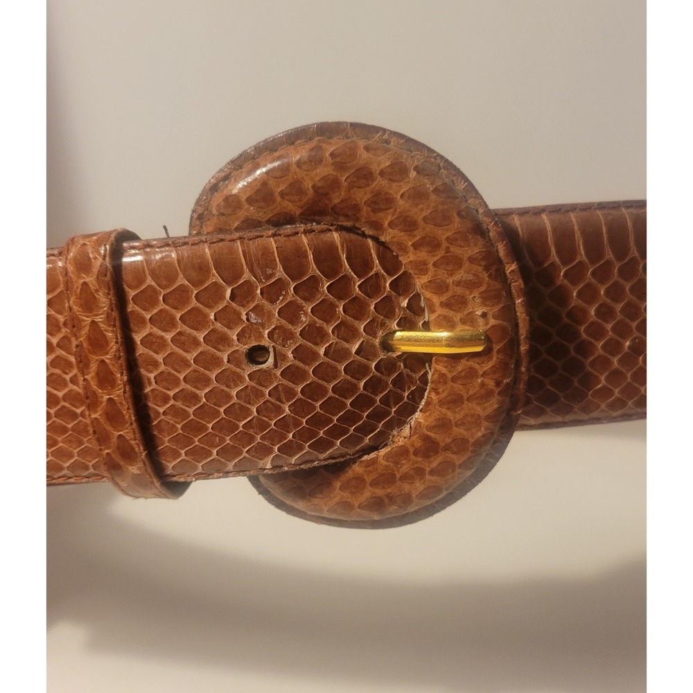 Vintage Morgan Taylor Brown Snake Skin Thick Belt Gold Tone Buckle Med 29"-33" - Picture 2 of 11